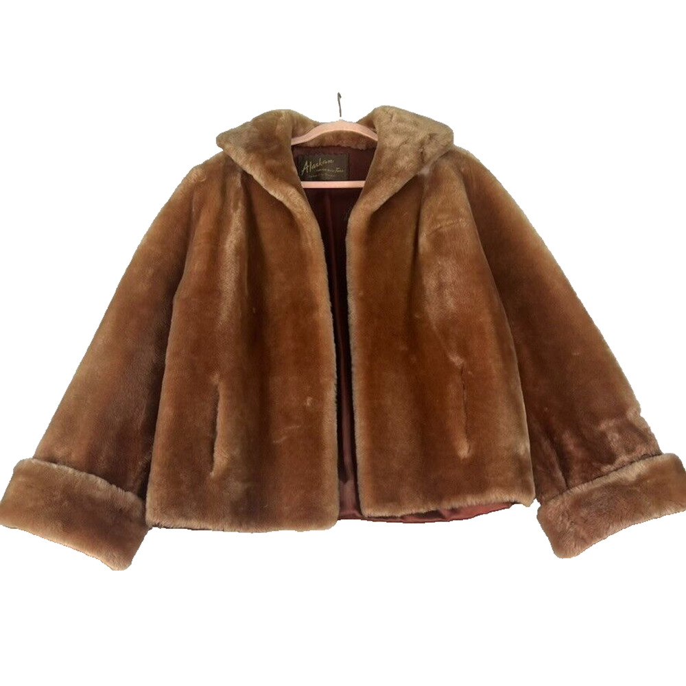 Alaskan Custom Built Furs Real Fur Coat Womens Chest 44 Brown Teddy Bear Luxury